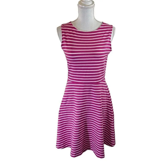 Talbots Striped Dress Medium Pink White Sleeveless A Line Stretch Knit Preppy - Picture 1 of 9